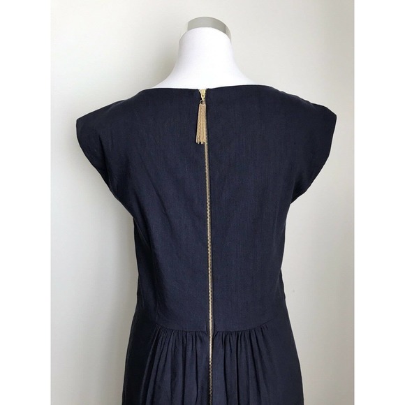 Rebecca Taylor Linen Blend Sheath Dress Navy Peekaboo Neckline Cutout Size 10 - Picture 6 of 12